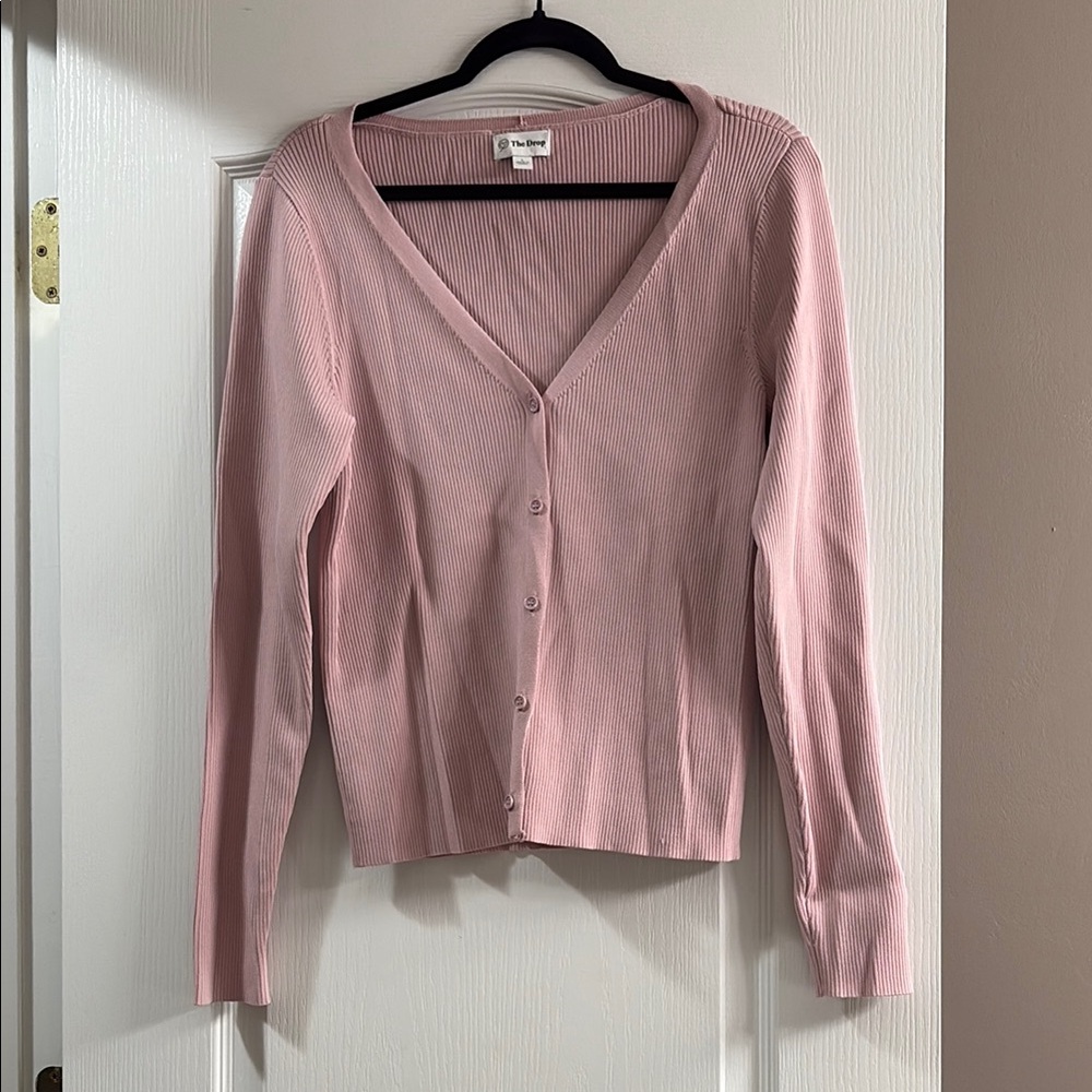 Pink V-Neck Button-Up Sweater